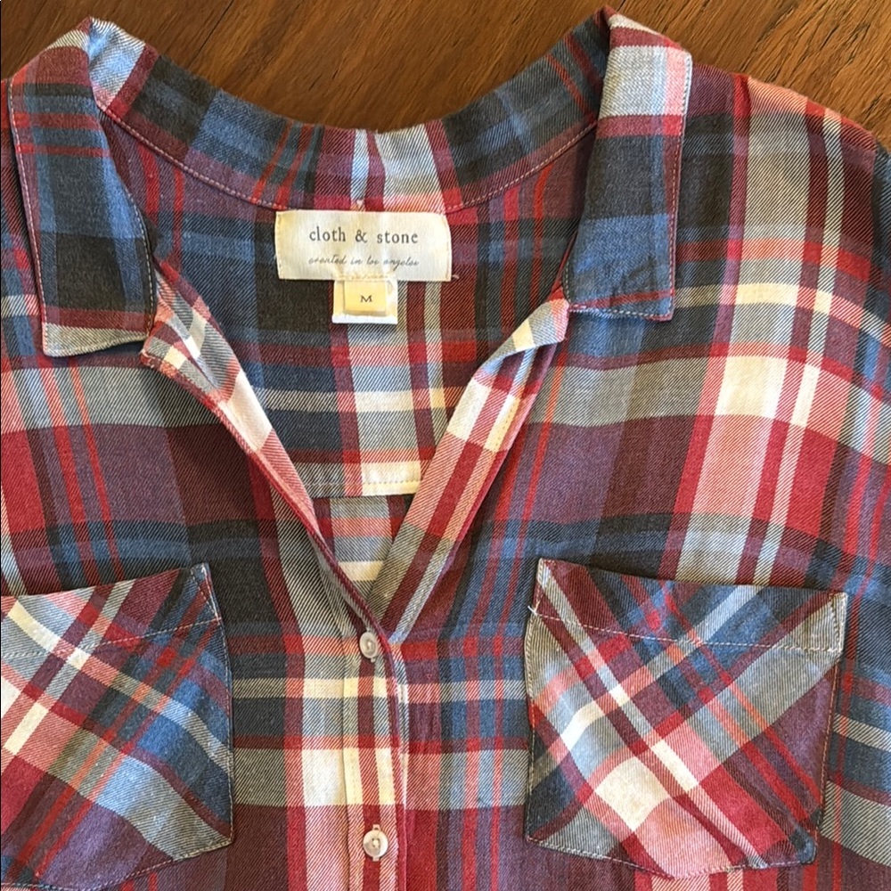 Cloth & Stone Red, White, & Blue Plaid Button-up Top - Picture 2 of 4